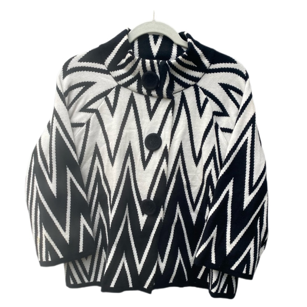 John Paul Richard Black/White Geometric Pattern Cardigan Sweater/Jacket Size M